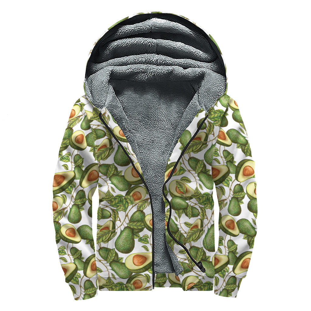 Avocado Cut in Half Drawing Print Sherpa Lined Zip Up Hoodie for Groovy Hippies - 1