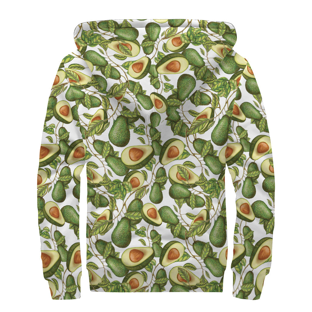 Avocado Cut in Half Drawing Print Sherpa Lined Zip Up Hoodie for Groovy Hippies - 2