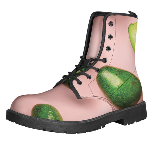 Groovy Avocado Patterned Leather Lightweight Boots for Free-Spirited Hippies - 1