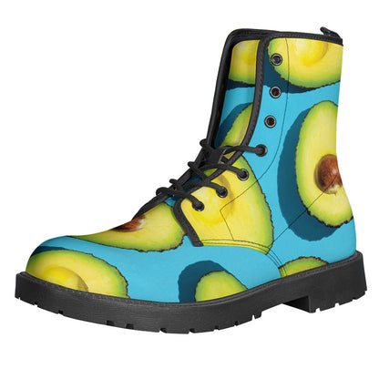 Hippie Vibes: Avocado Cut in Half Print Leather Boots - 1