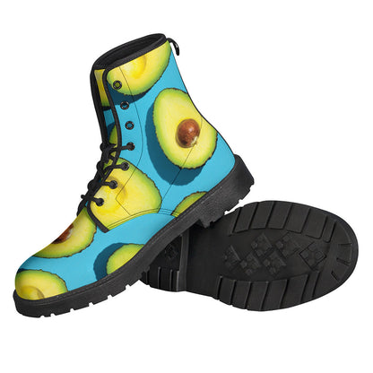 Hippie Vibes: Avocado Cut in Half Print Leather Boots - 2