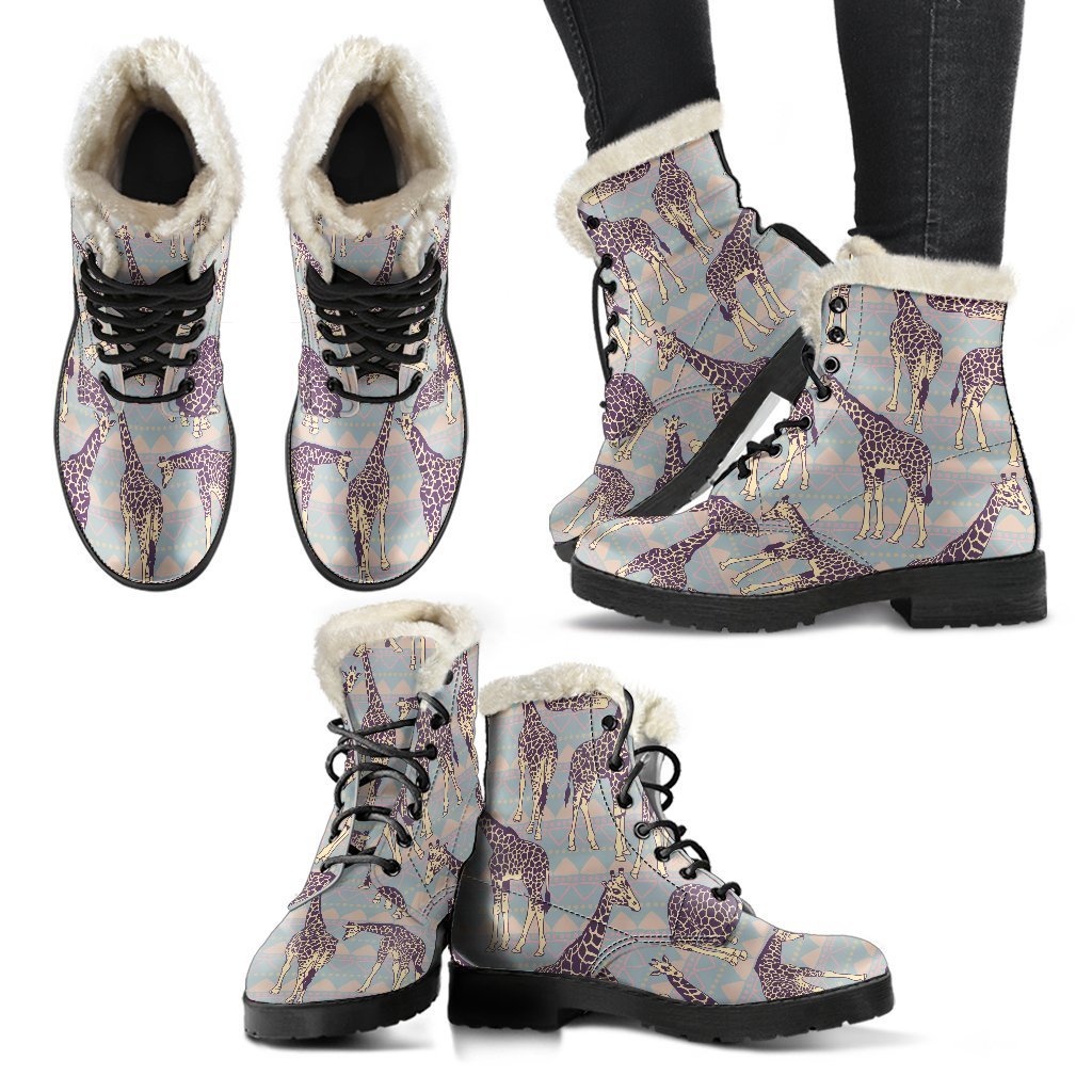 Groovy Aztec Giraffe Pattern Faux Fur Leather Boots for Free Spirited Hippies - 2