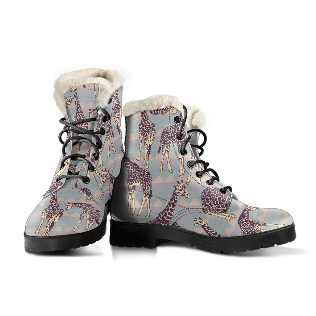 Groovy Aztec Giraffe Pattern Faux Fur Leather Boots for Free Spirited Hippies - 3