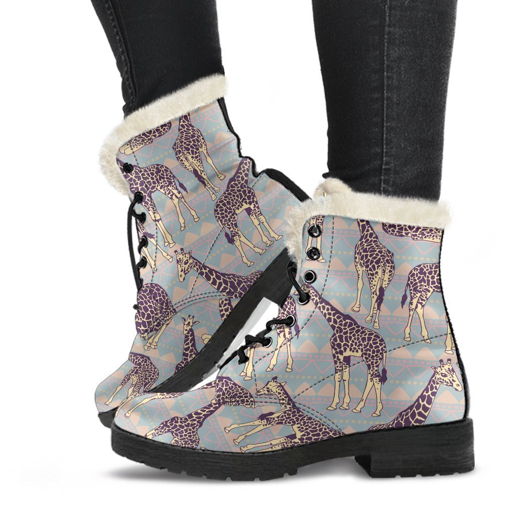 Groovy Aztec Giraffe Pattern Faux Fur Leather Boots for Free Spirited Hippies - 1