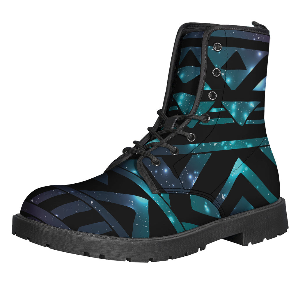 Groovy Aztec Tribal Galaxy Pattern Leather Boots for Modern Hippies - 1