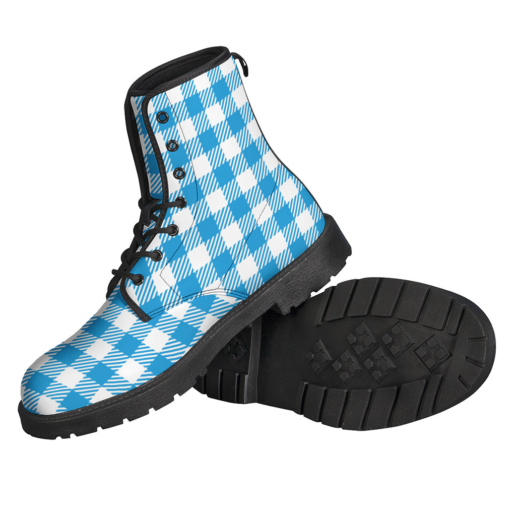 Groovin' in Style: Azure Blue and White Gingham Leather Boots for the Free-Spirited Hippies - 2