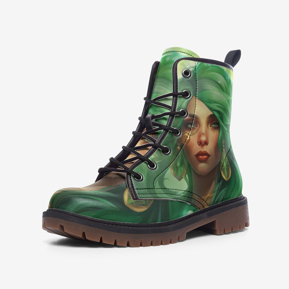 Emerald Blossoms - Green Hair Girl, Blend With The Nature Casual Leather Lightweight Boots For Hippies