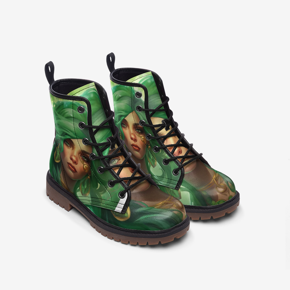 Emerald Blossoms - Green Hair Girl, Blend With The Nature Casual Leather Lightweight Boots For Hippies