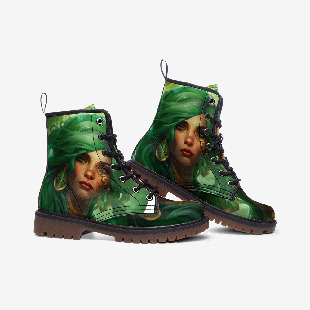 Emerald Blossoms - Green Hair Girl, Blend With The Nature Casual Leather Lightweight Boots For Hippies