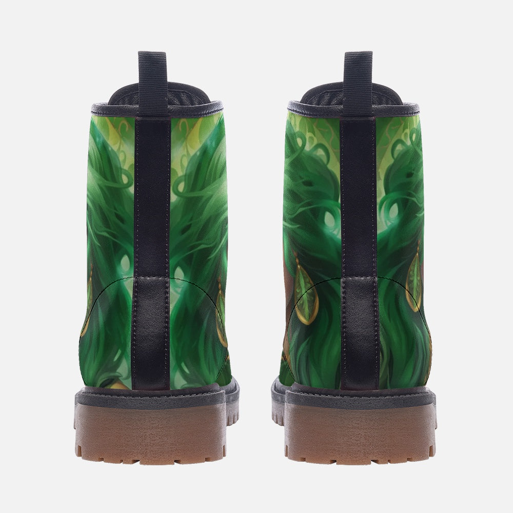 Emerald Blossoms - Green Hair Girl, Blend With The Nature Casual Leather Lightweight Boots For Hippies