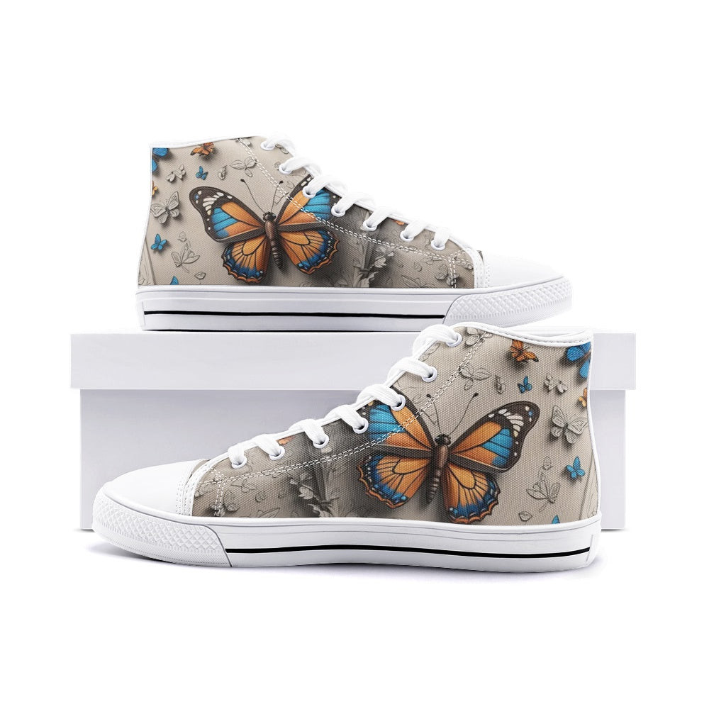 Emerald Blossoms - Gothic Butterflies, Artistic Design Unisex High Top Canvas Shoes For Hippies