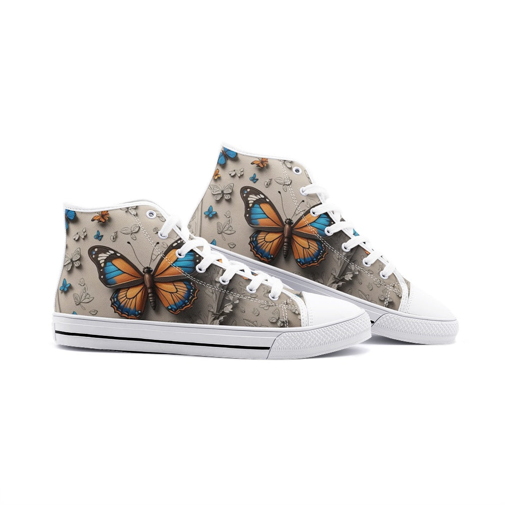 Emerald Blossoms - Gothic Butterflies, Artistic Design Unisex High Top Canvas Shoes For Hippies