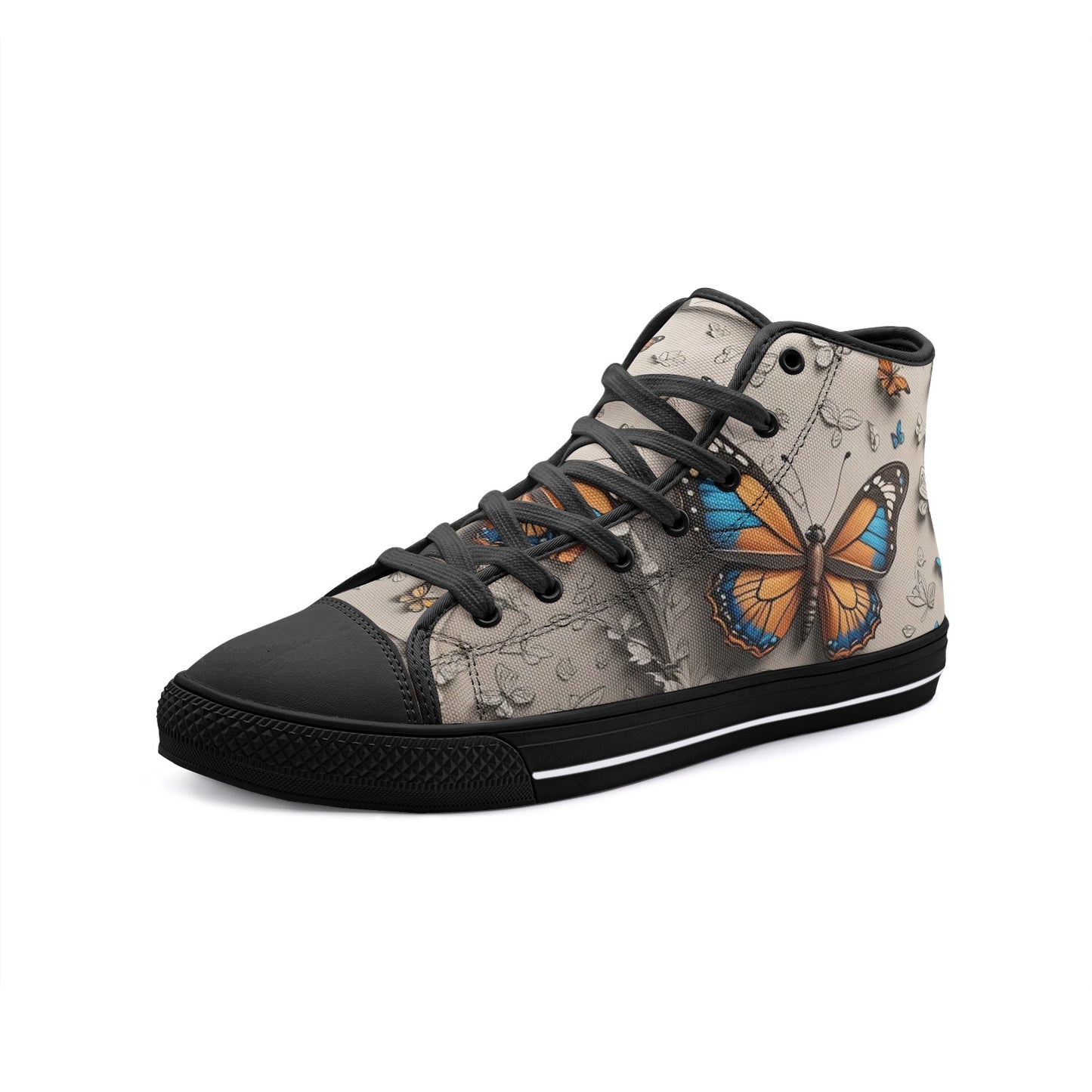 Emerald Blossoms - Gothic Butterflies, Artistic Design Unisex High Top Canvas Shoes For Hippies