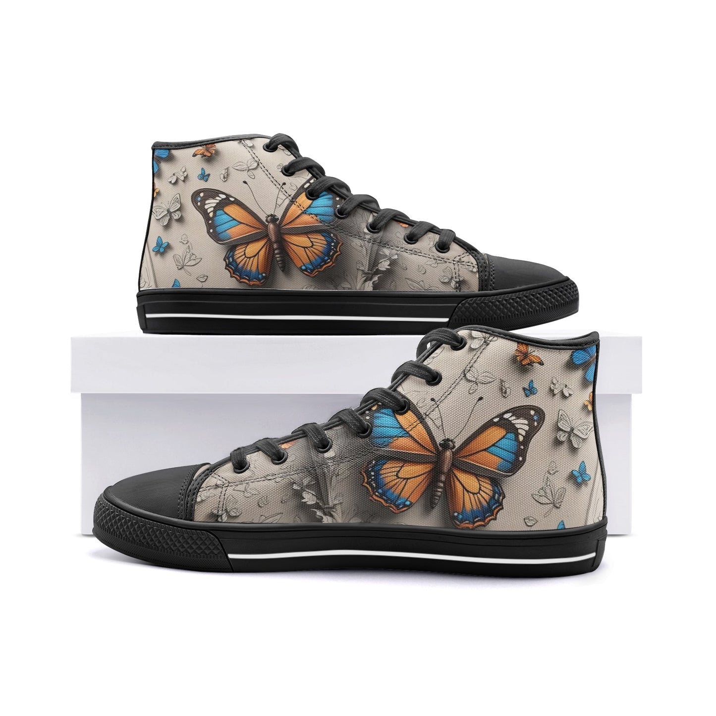 Emerald Blossoms - Gothic Butterflies, Artistic Design Unisex High Top Canvas Shoes For Hippies