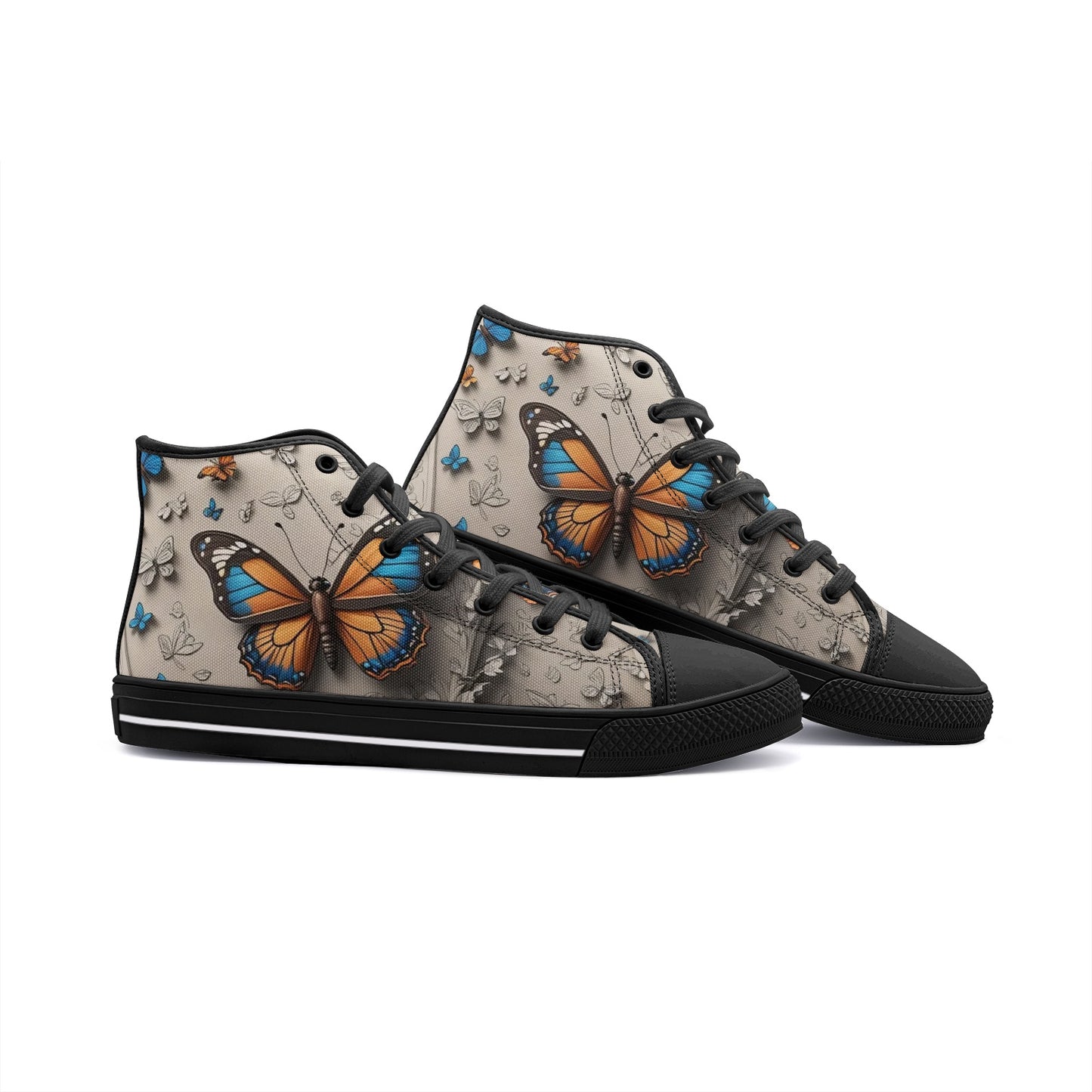 Emerald Blossoms - Gothic Butterflies, Artistic Design Unisex High Top Canvas Shoes For Hippies