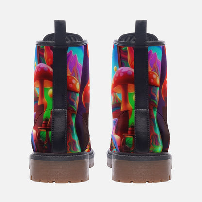 Emerald Blossoms - Trippy Mushroom Decoration Casual Leather Lightweight Boots For Hippies