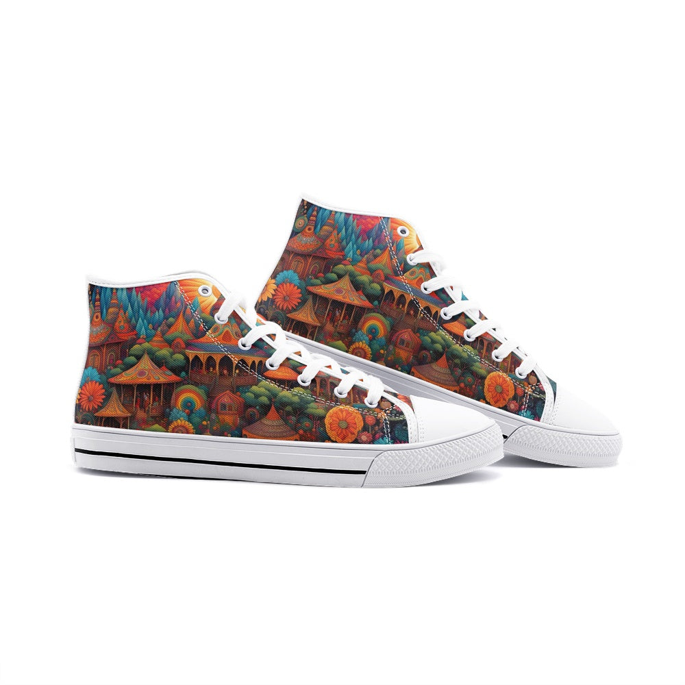 Emerald Blossoms - Hidden Hippy Paradise, Hippy Gem Unisex High Top Canvas Shoes For Hippies