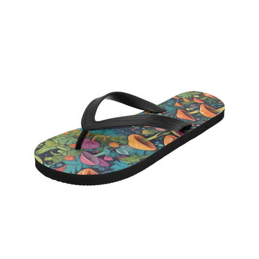 Emerald Blossoms - Wild Mushroom on Unisex Flip Flops For Hippies