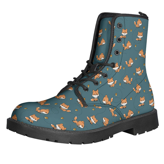 Groovy Baby Fox Pattern Print Leather Boots for Hipsters - 1