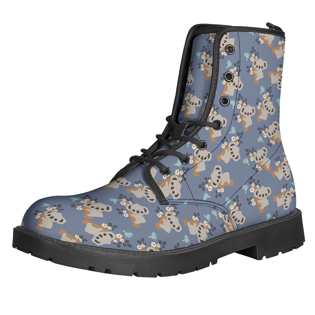 Step Out in Style: Baby Koala Pattern Leather Lightweight Boots for Hippies - 1