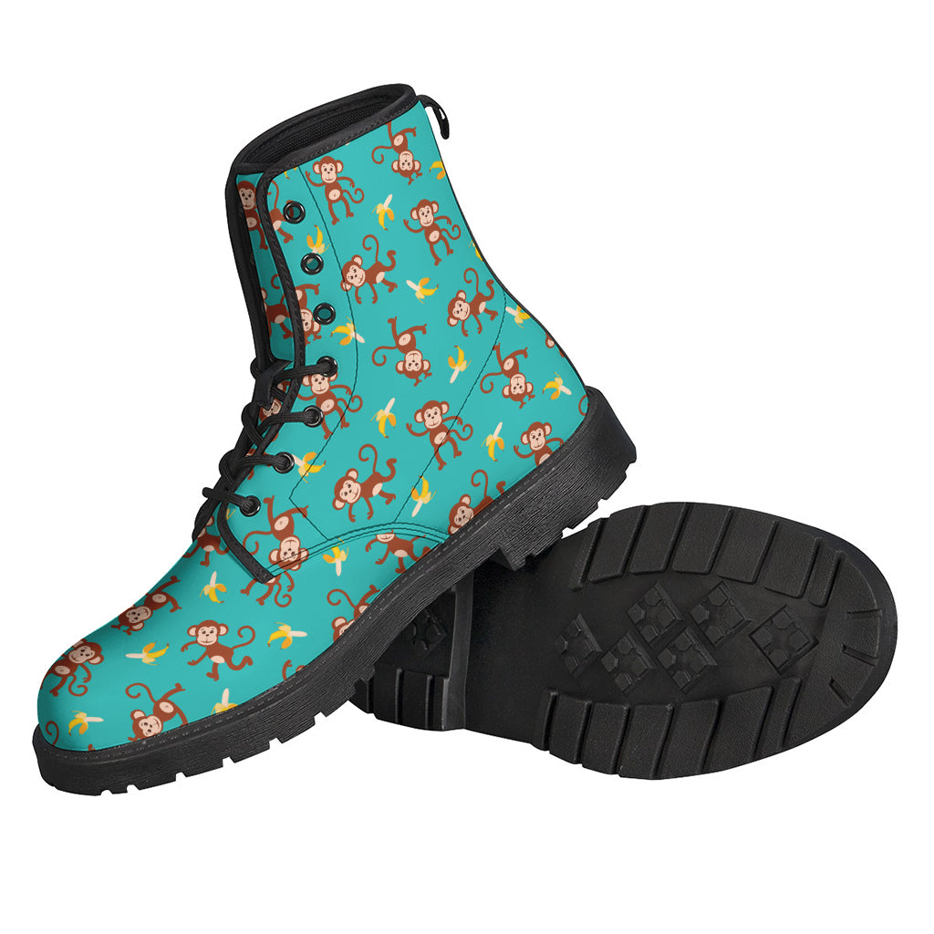 Banana and Monkey Pattern Print Leather Boots for Boho Chic Hippies - 2