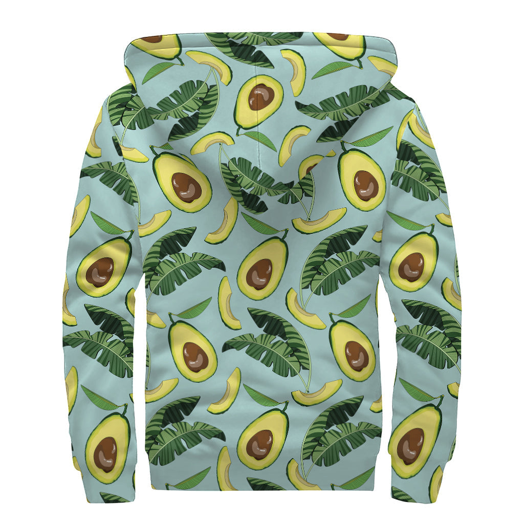 Boho Bliss: Banana Leaf Avocado Pattern Sherpa Lined Zip Up Hoodie - 2