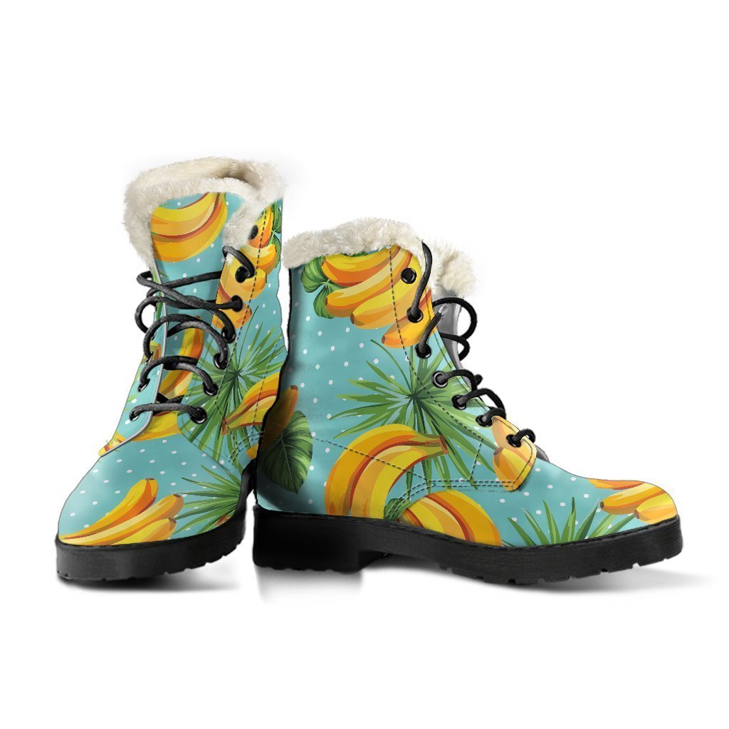 Banana Palm Leaf Patterned Faux Fur Leather Boots for Boho Babes - 3