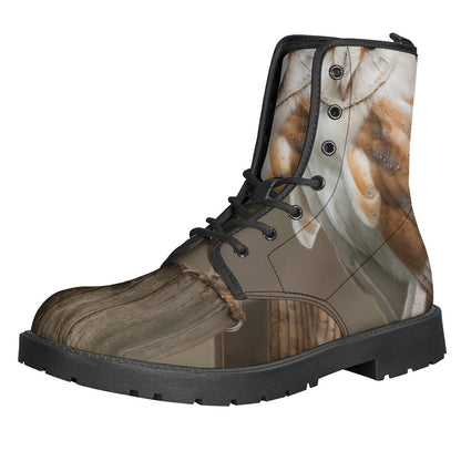 Barn Owl Print Leather Boots: Embrace Your Inner Hippie Style with Lightweight Comfort - 1