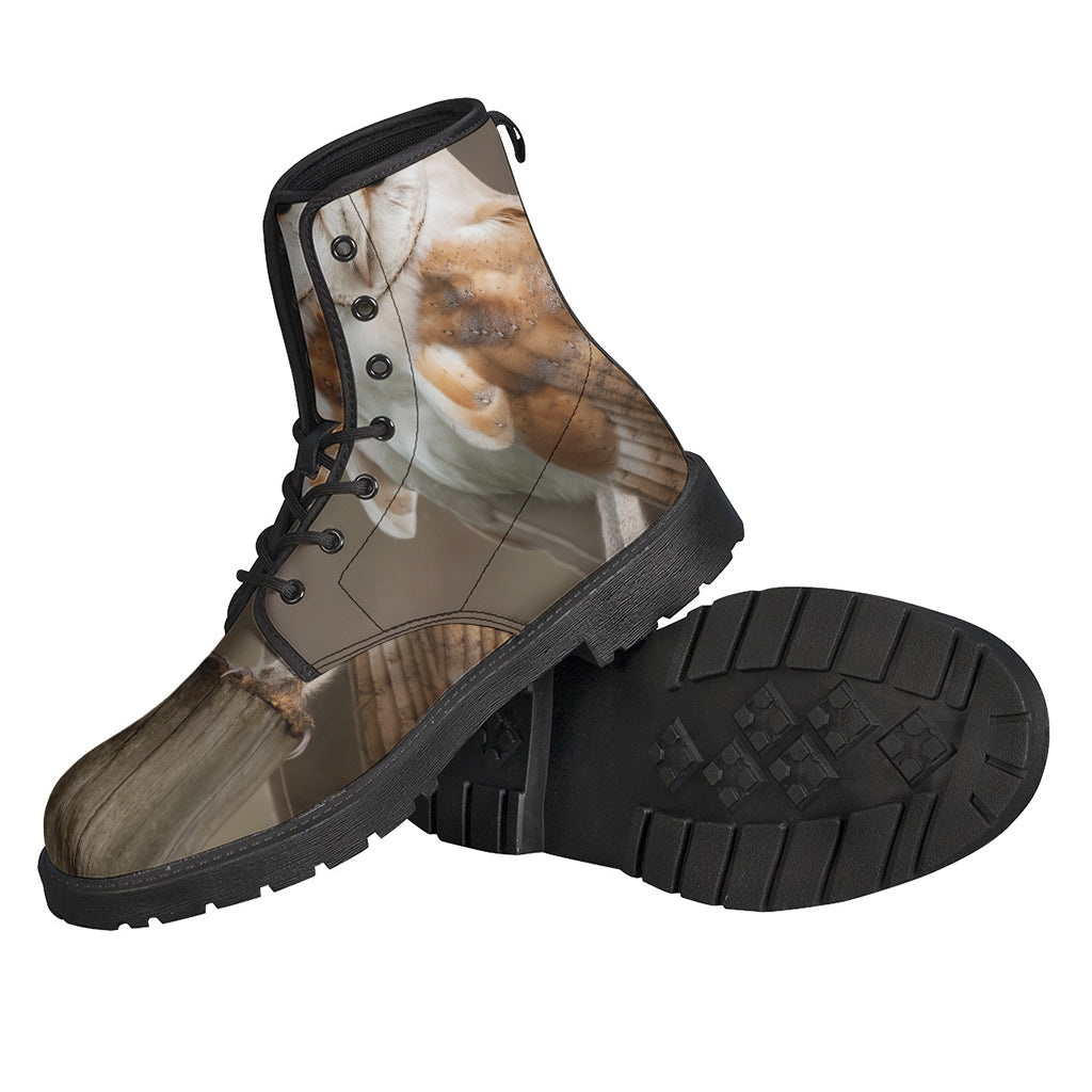 Barn Owl Print Leather Boots: Embrace Your Inner Hippie Style with Lightweight Comfort - 2