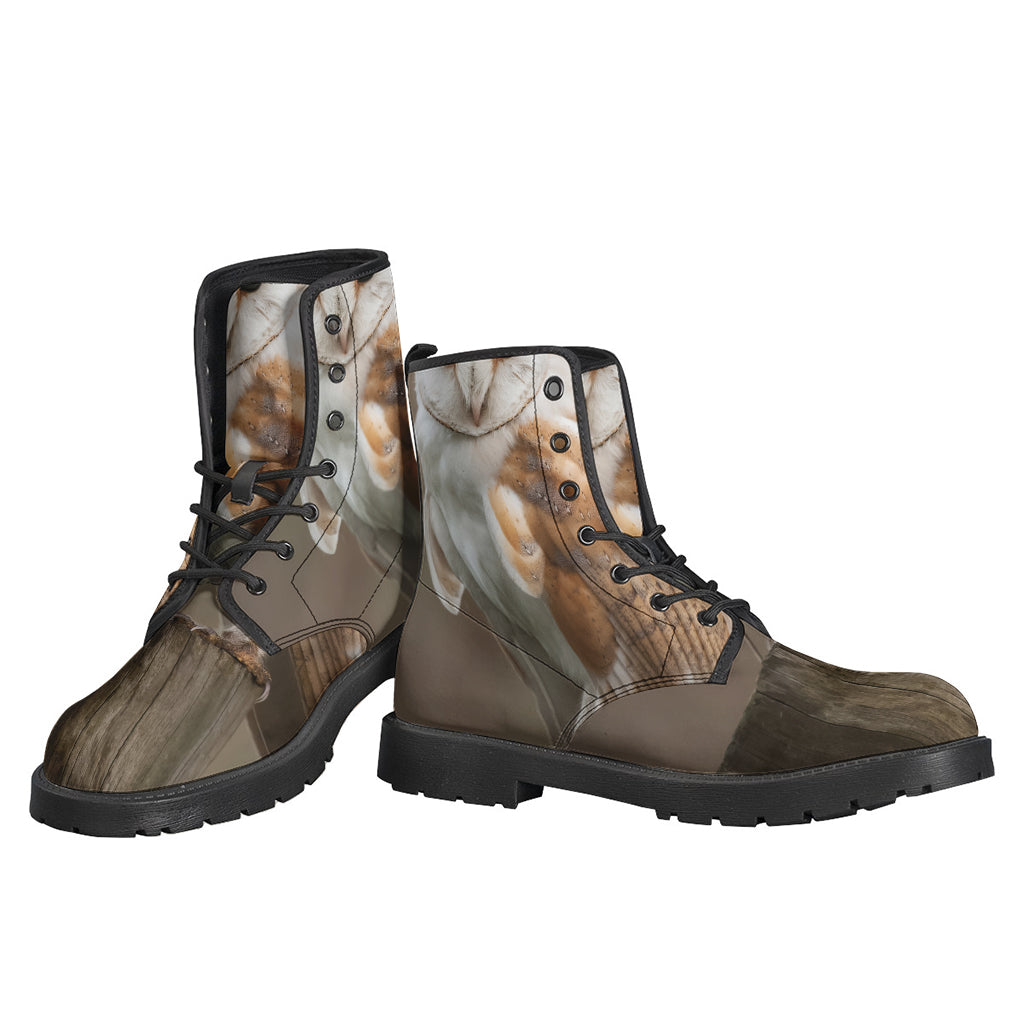 Barn Owl Print Leather Boots: Embrace Your Inner Hippie Style with Lightweight Comfort - 3