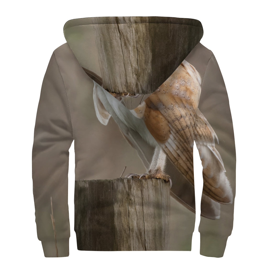 Barn Owl Print Sherpa Lined Zip Up Hoodie for the Free-Spirited Hippie Soul - 2