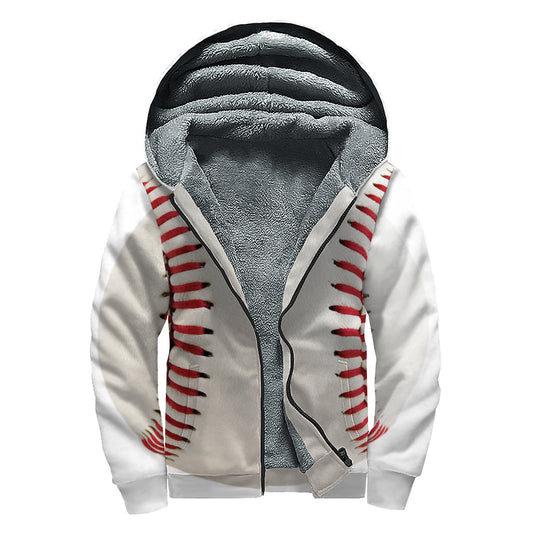 Groovy Baseball Stitching Print Sherpa Lined Zip Up Hoodie for Hipsters - 1