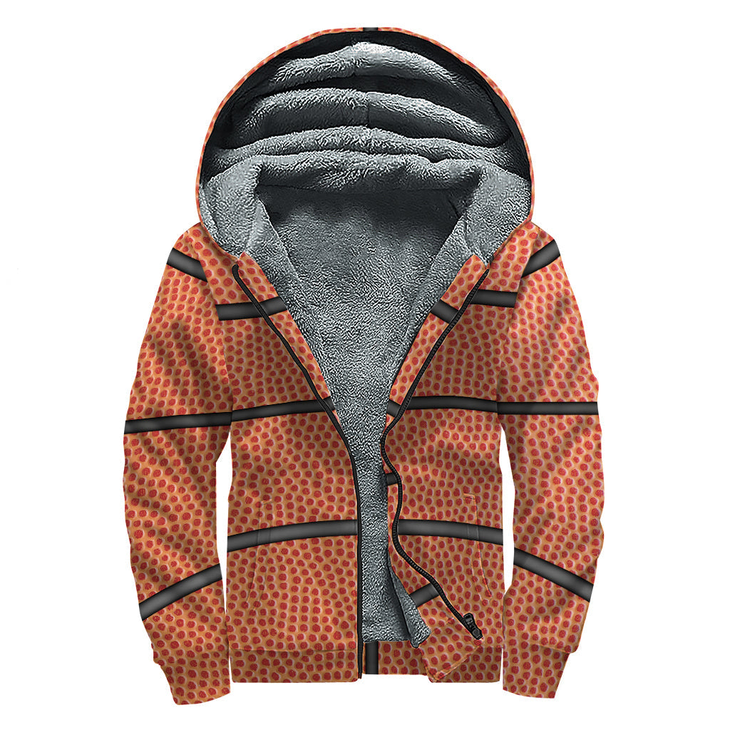 Groovy Basketball Ball Print Sherpa Lined Zip Up Hoodie for the Free-Spirited Hippie - 1