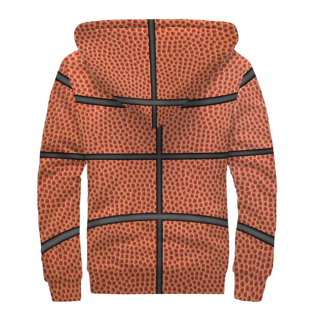 Groovy Basketball Ball Print Sherpa Lined Zip Up Hoodie for the Free-Spirited Hippie - 2