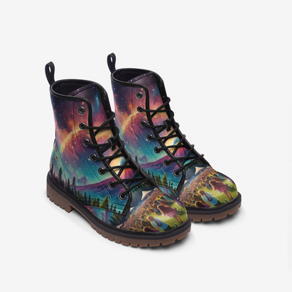 Emerald Blossoms - Beautiful Starry Night Casual Leather Lightweight Boots For Hippies