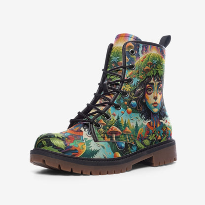 Emerald Blossoms - Mother Nature, Mushroom Girl Leather Lightweight Boots for Hippies