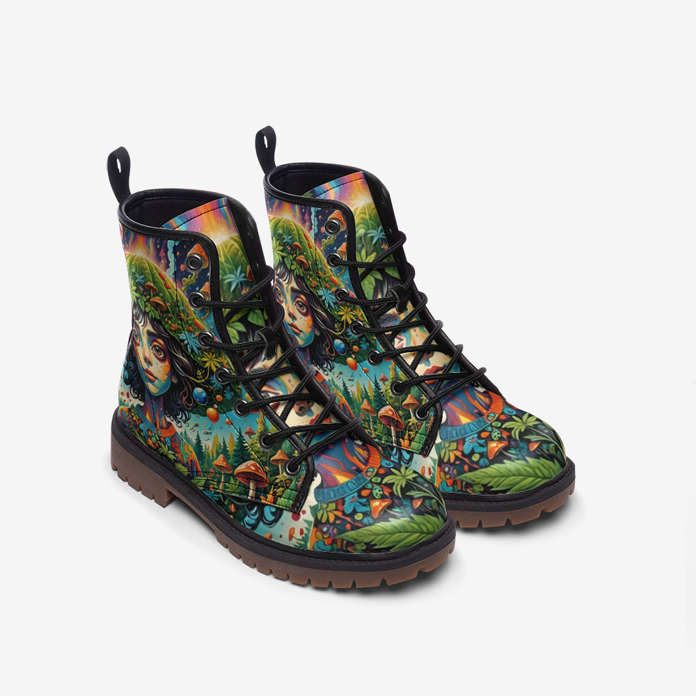 Emerald Blossoms - Mother Nature, Mushroom Girl Leather Lightweight Boots for Hippies