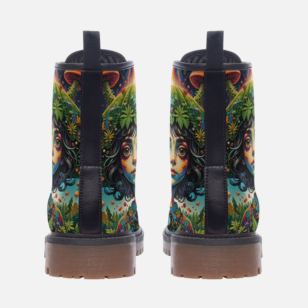 Emerald Blossoms - Mother Nature, Mushroom Girl Leather Lightweight Boots for Hippies