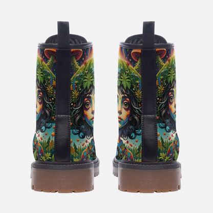 Emerald Blossoms - Mother Nature, Mushroom Girl Leather Lightweight Boots for Hippies