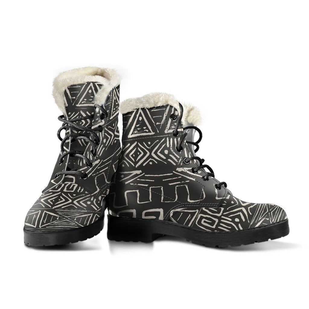 Boho Chic  Faux Fur Leather Boots with Aztec Pattern - 3