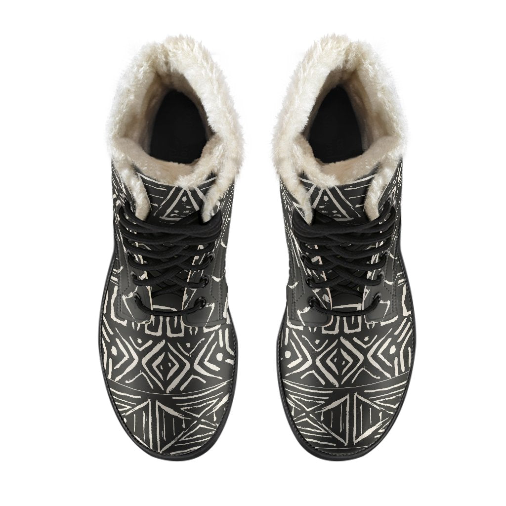 Boho Chic  Faux Fur Leather Boots with Aztec Pattern - 4