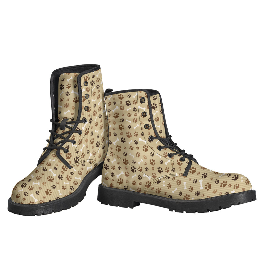 Step Out in Style with Beige Paw and Bone Pattern Leather Boots - 3