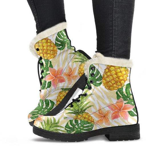 Groovy Zebra Pineapple Faux Fur Leather Boots for Free-Spirited Hippies - 1