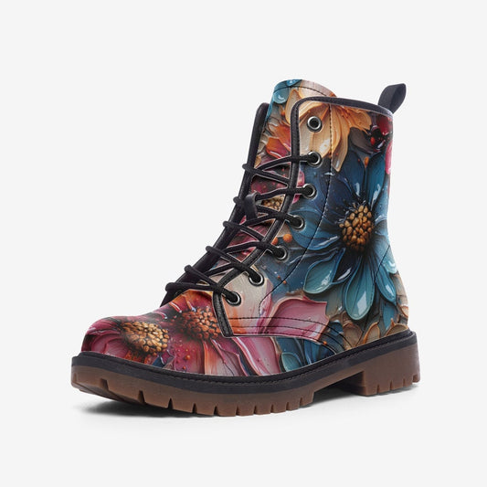 Emerald Blossoms Boots - Big Floral Casual Faux Leather Lightweight Boots For Hippies