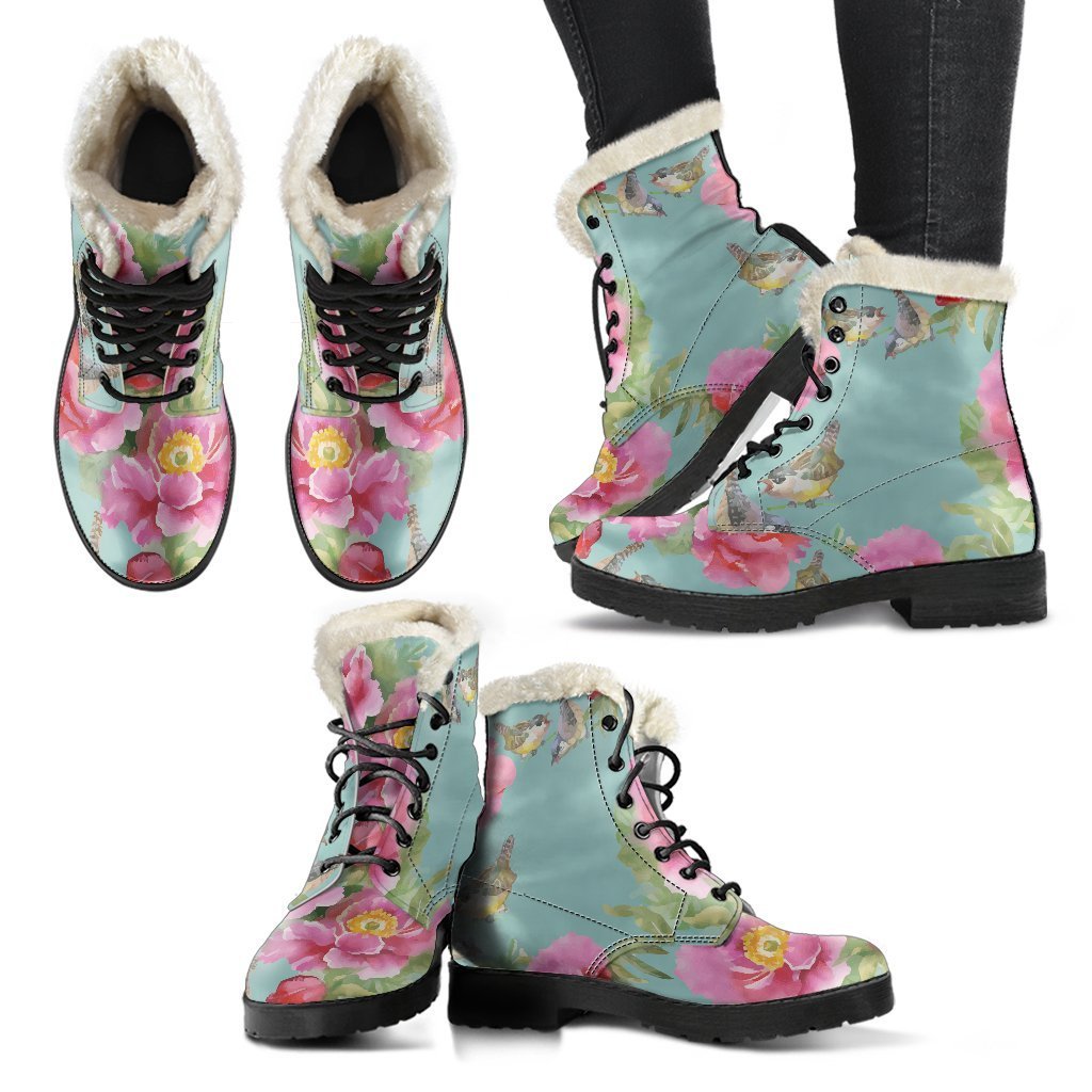 Groovy Floral Faux Fur Leather Boots for Fashion-Forward Hippies - 2