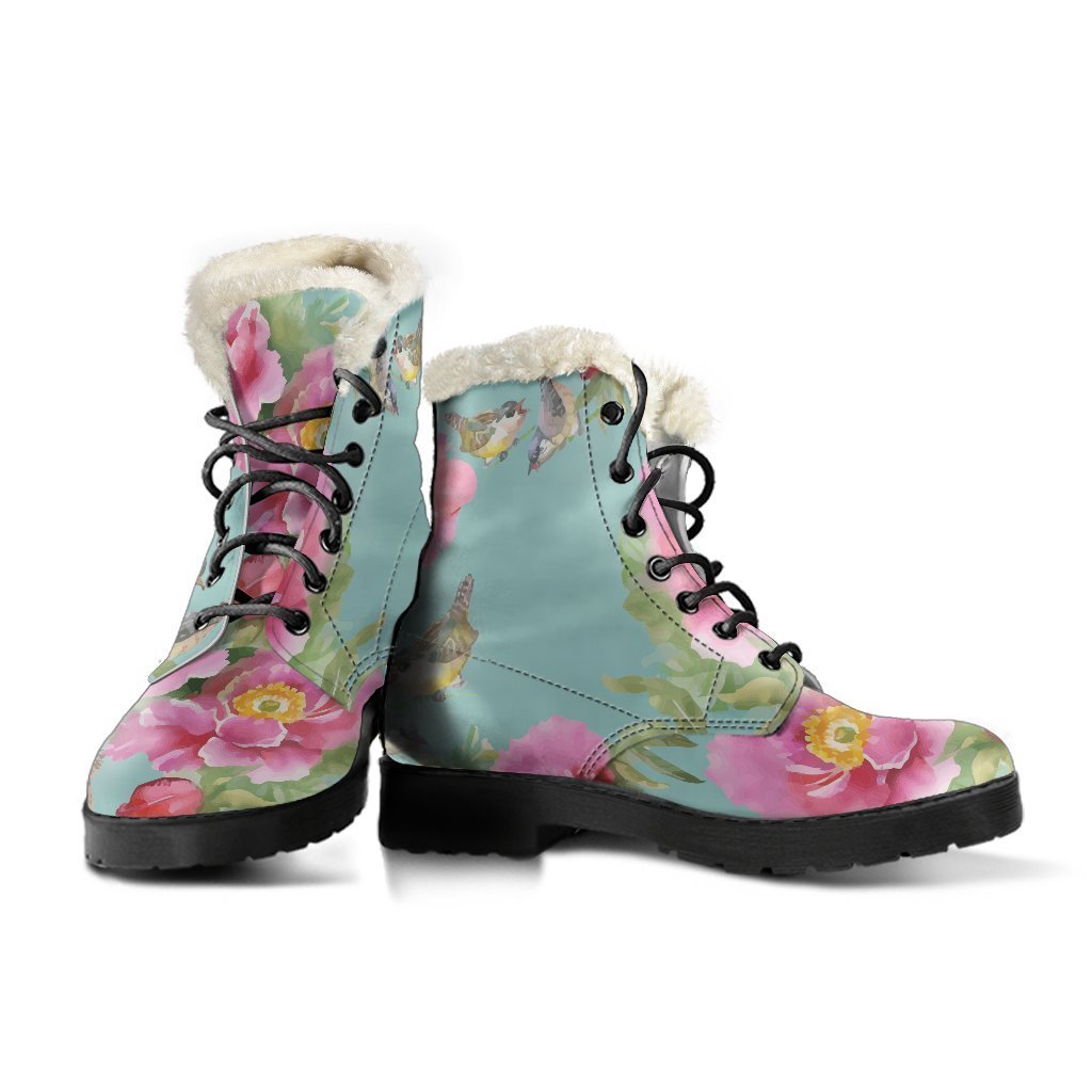 Groovy Floral Faux Fur Leather Boots for Fashion-Forward Hippies - 3