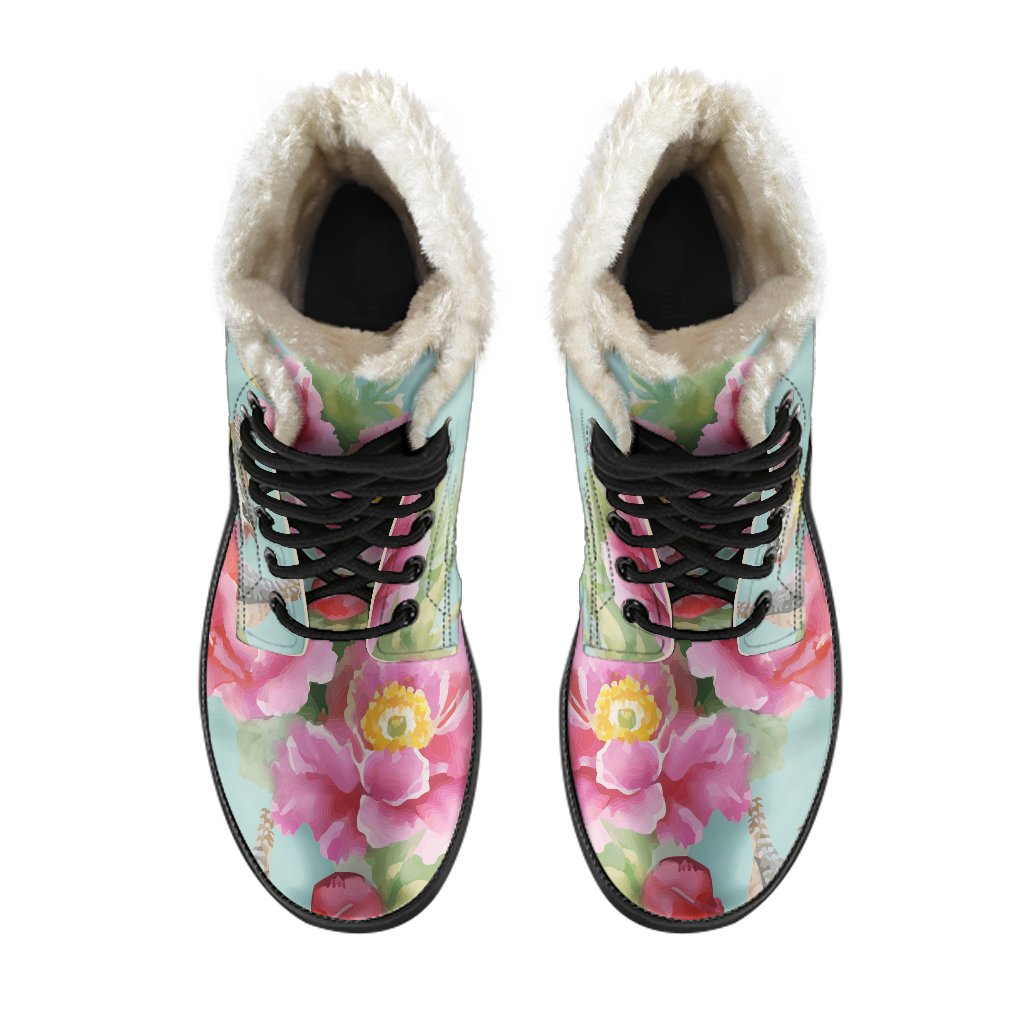 Groovy Floral Faux Fur Leather Boots for Fashion-Forward Hippies - 4