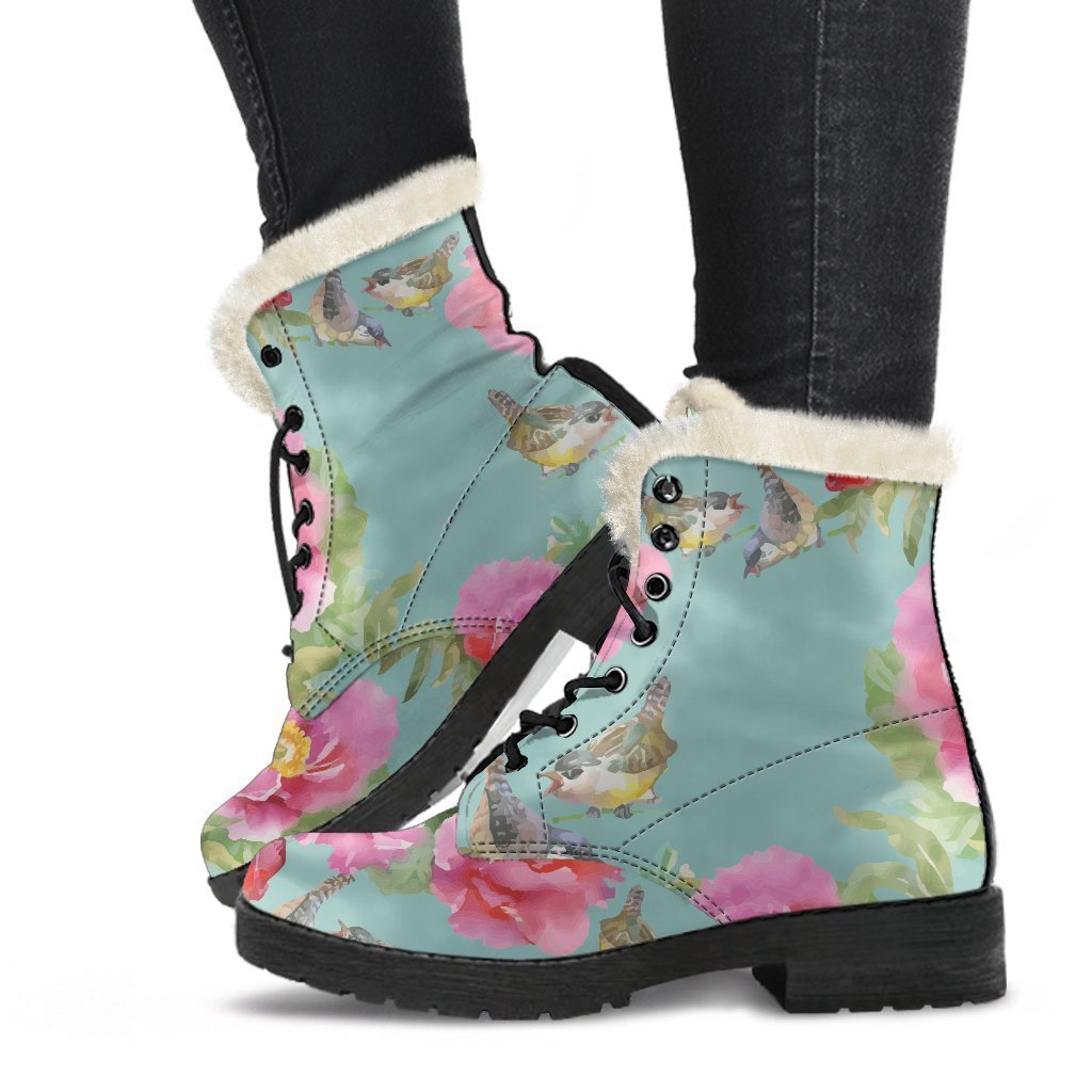 Groovy Floral Faux Fur Leather Boots for Fashion-Forward Hippies - 1