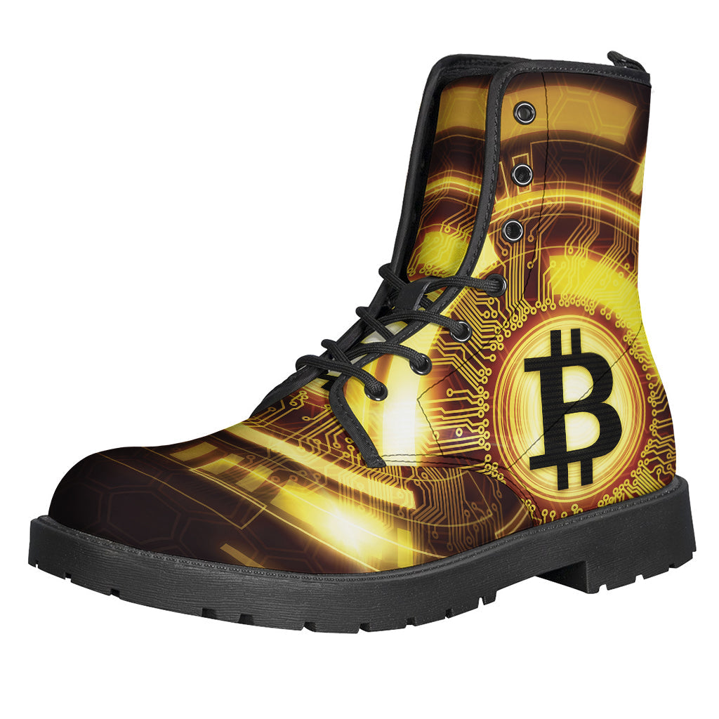 Groovy Crypto Symbol Leather Boots for Modern Hippies - 1