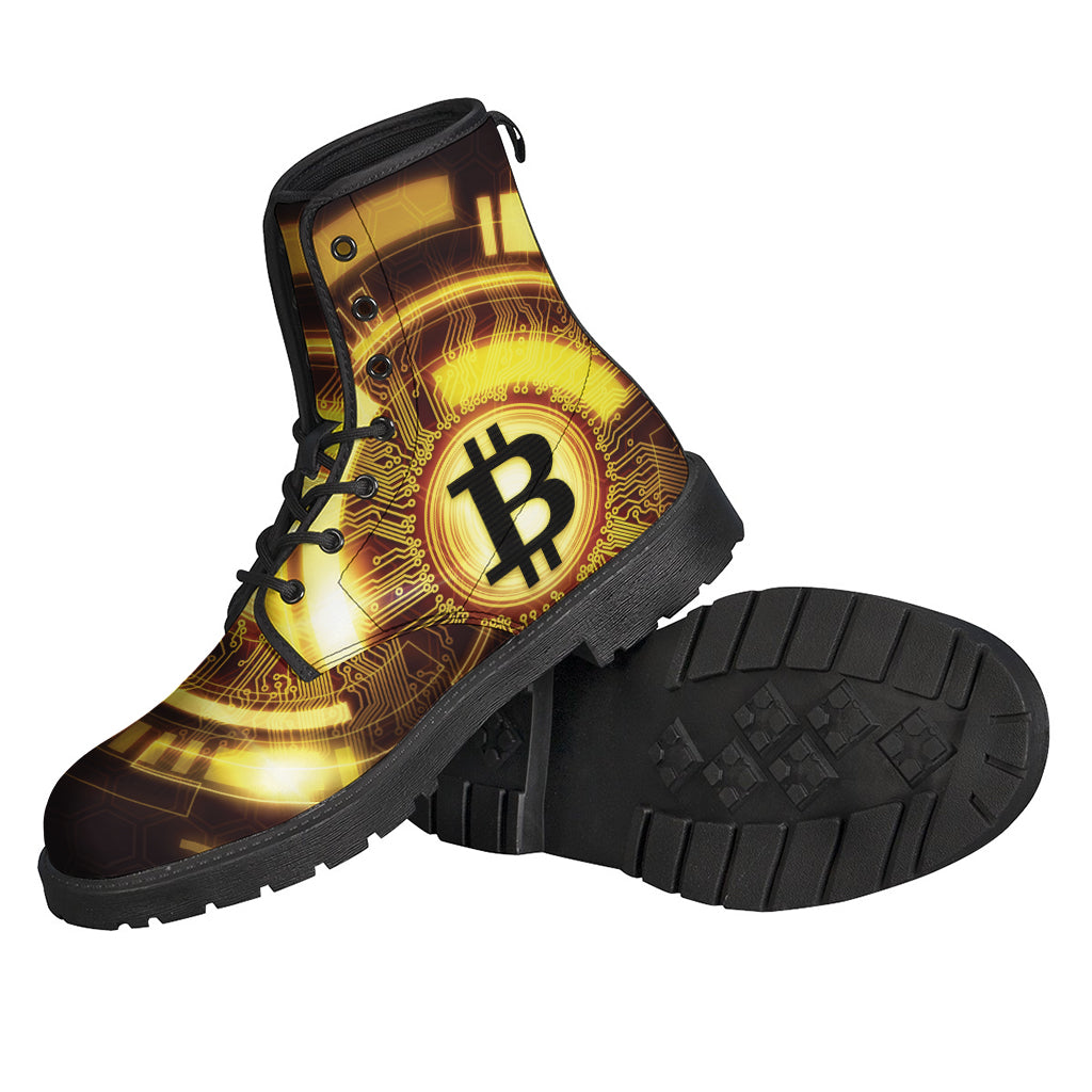 Groovy Crypto Symbol Leather Boots for Modern Hippies - 2